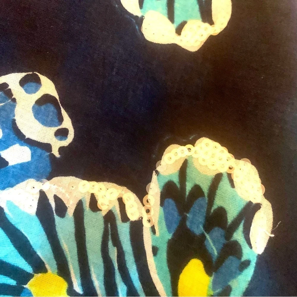 TORY BURCH Stephanie Tunic in Navy Butterfly Print Long Sleeve Top / Tunic